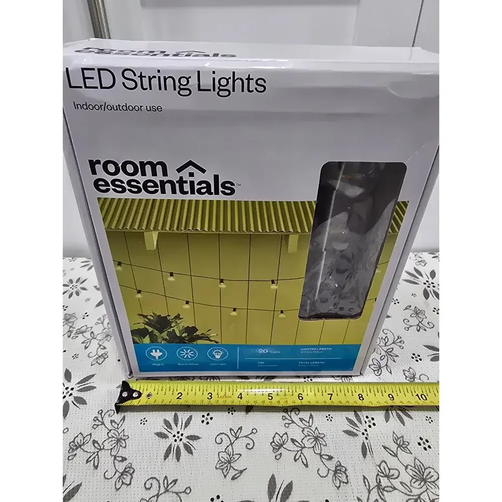 Room Essentials LED String Lights – Black Cord, Warm White - New in Box (Tested)